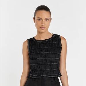 DAVINA BLACK SHIRRED LINEN TOP